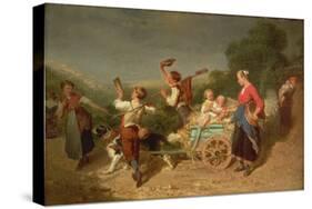 Children with a Dog Cart-Theodore Gerard-Stretched Canvas