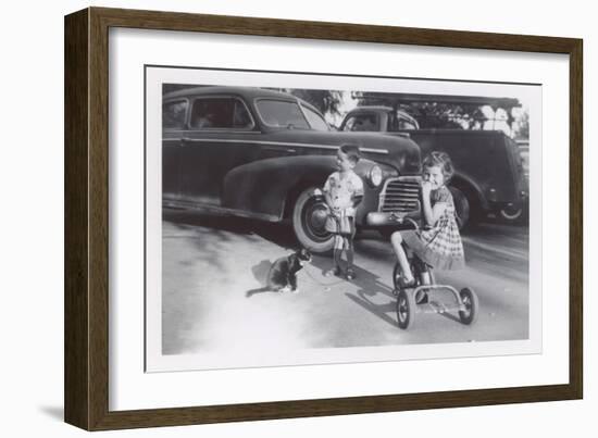 Children with Cat on Leash-null-Framed Art Print