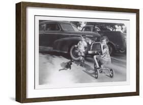 Children with Cat on Leash-null-Framed Art Print