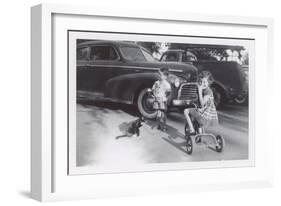 Children with Cat on Leash-null-Framed Art Print