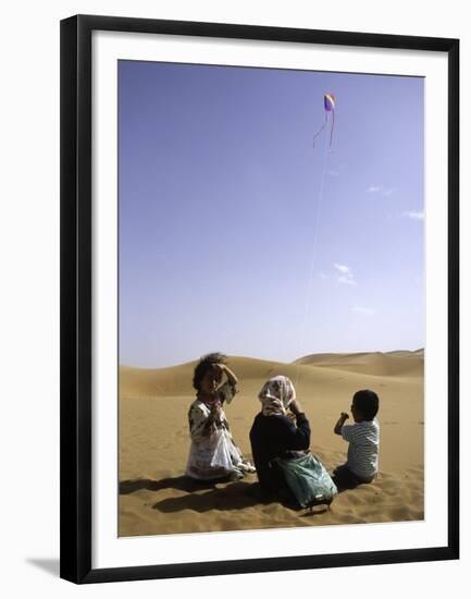 Children with Kite, Morocco-Michael Brown-Framed Premium Photographic Print