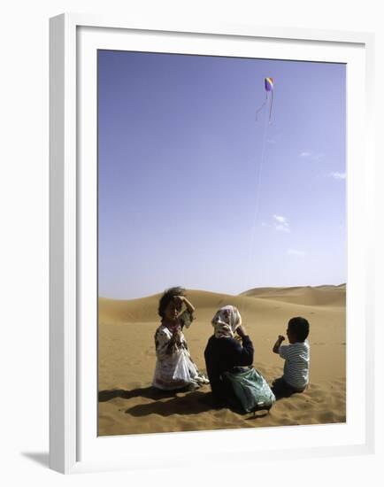 Children with Kite, Morocco-Michael Brown-Framed Premium Photographic Print