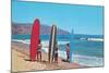 Children with Surf Boards-null-Mounted Art Print