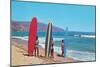Children with Surf Boards-null-Mounted Art Print
