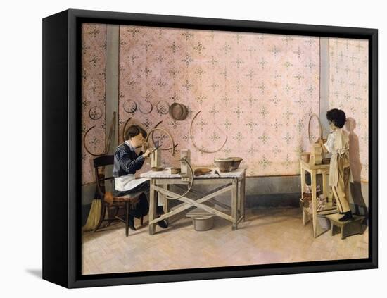 Children Working in Alabaster-Adriano Cecioni-Framed Stretched Canvas