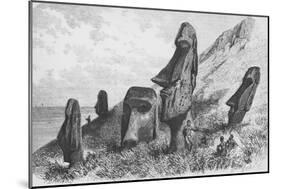 Chile, Easter Island, Moais at Rano Raraku, Journal of French Corvette La Flore-null-Mounted Giclee Print