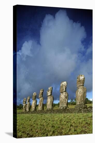 Chile, Easter Island, Rapa-Nui National Park, Ahu Akivi, Anthropomorphic 'Moai' Monoliths-null-Stretched Canvas