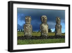 Chile, Easter Island, Rapa-Nui National Park, Ahu Akivi, Anthropomorphic 'Moai' Monoliths-null-Framed Giclee Print