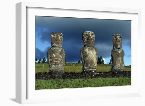 Chile, Easter Island, Rapa-Nui National Park, Ahu Akivi, Anthropomorphic 'Moai' Monoliths-null-Framed Giclee Print