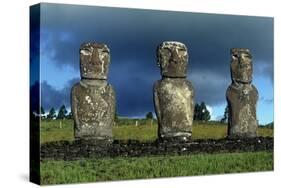 Chile, Easter Island, Rapa-Nui National Park, Ahu Akivi, Anthropomorphic 'Moai' Monoliths-null-Stretched Canvas