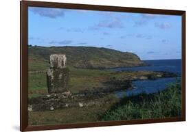 Chile, Easter Island, Rapa-Nui National Park, Ahu Ature Huki, Moai Statue and Shoreline-null-Framed Giclee Print