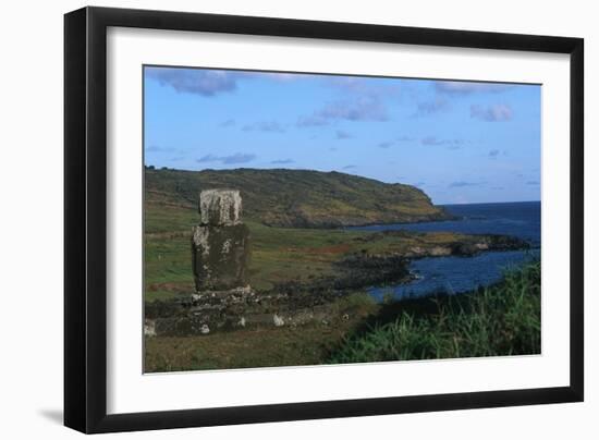 Chile, Easter Island, Rapa-Nui National Park, Ahu Ature Huki, Moai Statue and Shoreline-null-Framed Giclee Print