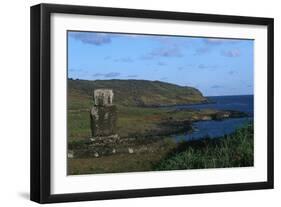 Chile, Easter Island, Rapa-Nui National Park, Ahu Ature Huki, Moai Statue and Shoreline-null-Framed Giclee Print