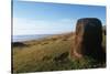 Chile, Easter Island, Rapa Nui National Park, Ahu Vinapu, Pedestal of Moai Statue on Hill-null-Stretched Canvas