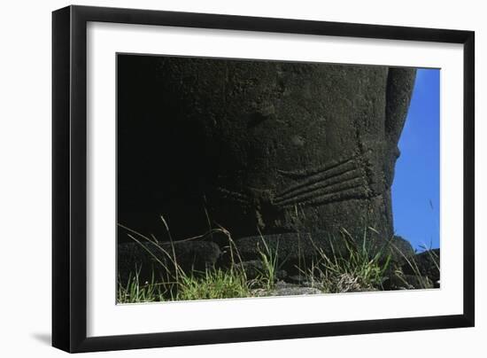 Chile, Easter Island, Rapa-Nui National Park, Anakena Beach, Ahu Nau Nau, Detail of Moai Statue-null-Framed Giclee Print