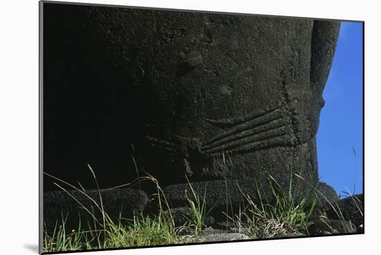 Chile, Easter Island, Rapa-Nui National Park, Anakena Beach, Ahu Nau Nau, Detail of Moai Statue-null-Mounted Giclee Print