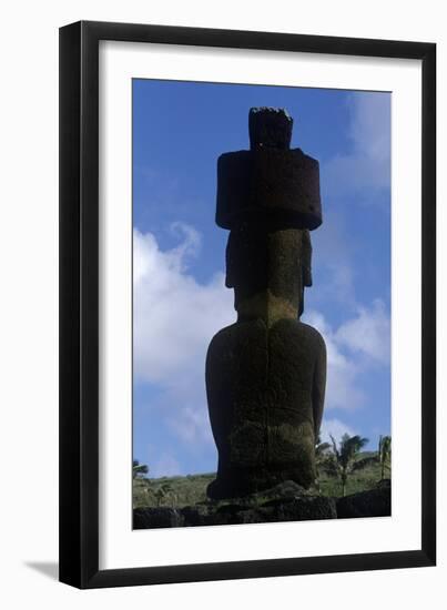 Chile, Easter Island, Rapa-Nui National Park, Anakena Beach, Ahu Nau Nau, Moai Statue, Rear View-null-Framed Giclee Print