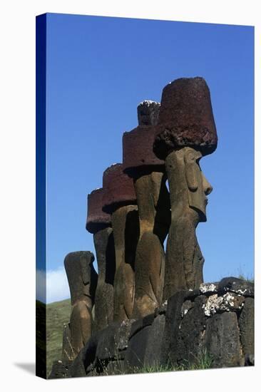 Chile, Easter Island, Rapa-Nui National Park, Anakena Beach, Ahu Nau Nau, Moai Statue-null-Stretched Canvas