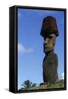 Chile, Easter Island, Rapa-Nui National Park, Anakena Beach, Ahu Nau Nau, Moai Statue-null-Framed Stretched Canvas