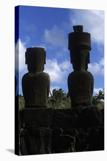 Chile, Easter Island, Rapa-Nui National Park, Anakena Beach, Ahu Nau Nau, Moai Statues, Rear View-null-Stretched Canvas