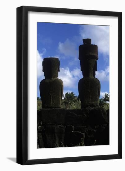 Chile, Easter Island, Rapa-Nui National Park, Anakena Beach, Ahu Nau Nau, Moai Statues, Rear View-null-Framed Giclee Print