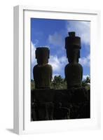 Chile, Easter Island, Rapa-Nui National Park, Anakena Beach, Ahu Nau Nau, Moai Statues, Rear View-null-Framed Giclee Print