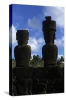 Chile, Easter Island, Rapa-Nui National Park, Anakena Beach, Ahu Nau Nau, Moai Statues, Rear View-null-Stretched Canvas