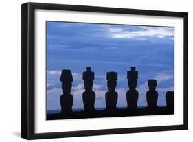 Chile, Easter Island, Rapa-Nui National Park, Anakena Beach, Ahu Nau Nau, Moai Statues-null-Framed Giclee Print
