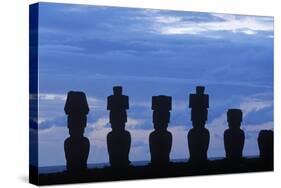 Chile, Easter Island, Rapa-Nui National Park, Anakena Beach, Ahu Nau Nau, Moai Statues-null-Stretched Canvas