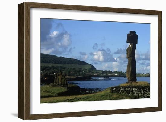 Chile, Easter Island, Rapa-Nui National Park, Ko Te Riku Megalith on Tahai Ahu Stone Platform-null-Framed Giclee Print