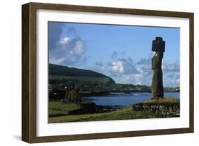 Chile, Easter Island, Rapa-Nui National Park, Ko Te Riku Megalith on Tahai Ahu Stone Platform-null-Framed Giclee Print