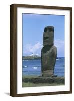 Chile, Easter Island, Rapa-Nui National Park, Moai Megalithic Statue at Coast-null-Framed Giclee Print