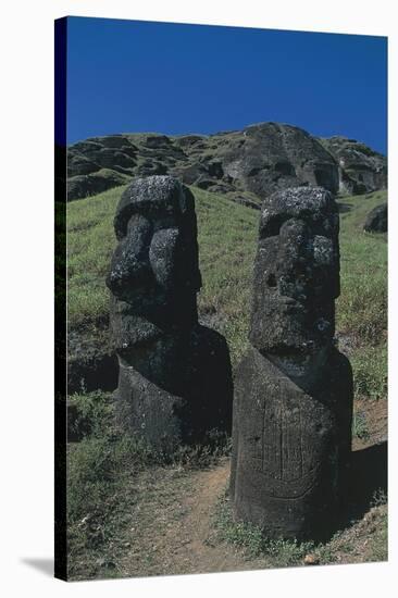 Chile, Easter Island, Rapa-Nui National Park, Moai Megalithic Statues at Rano Raraku Crater-null-Stretched Canvas