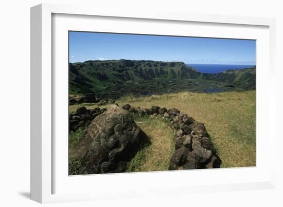 Chile, Easter Island, Rapa-Nui National Park, Rano Kau Volcano and Crater Lake-null-Framed Giclee Print