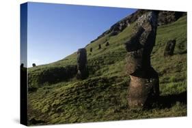 Chile, Easter Island, Rapa-Nui National Park, Rano Raraku, Anthropomorphic 'Moai' Monoliths-null-Stretched Canvas