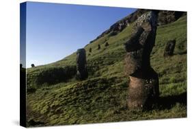 Chile, Easter Island, Rapa-Nui National Park, Rano Raraku, Anthropomorphic 'Moai' Monoliths-null-Stretched Canvas