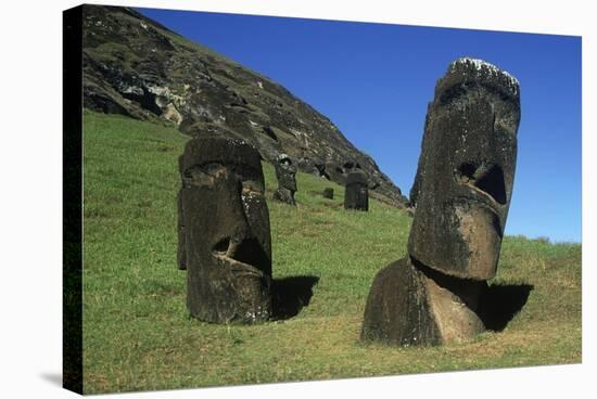 Chile, Easter Island, Rapa-Nui National Park, Rano Raraku, Anthropomorphic 'Moai' Monoliths-null-Stretched Canvas