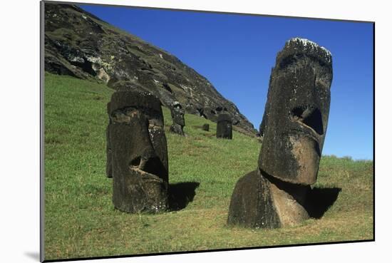 Chile, Easter Island, Rapa-Nui National Park, Rano Raraku, Anthropomorphic 'Moai' Monoliths-null-Mounted Giclee Print