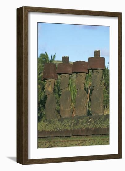 Chile, Easter Island, Rapa-Nui National Park, Row of Moai Megalithic Statues-null-Framed Giclee Print