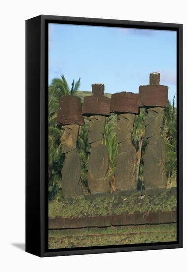 Chile, Easter Island, Rapa-Nui National Park, Row of Moai Megalithic Statues-null-Framed Stretched Canvas