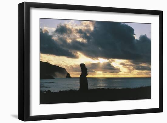 Chile, Easter Island, Rapa-Nui National Park, Tahai, Megalithic Anthropomorphic Statue at Sunset-null-Framed Giclee Print