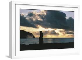Chile, Easter Island, Rapa-Nui National Park, Tahai, Megalithic Anthropomorphic Statue at Sunset-null-Framed Giclee Print