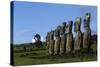 Chile, Easter Island, Rapa-Nui National Park, the Seven Moais at Akivi Ahu Stone Platform-null-Stretched Canvas