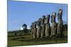 Chile, Easter Island, Rapa-Nui National Park, the Seven Moais at Akivi Ahu Stone Platform-null-Mounted Giclee Print