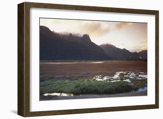 Chile, Los Lagos Region, Peulla, Marshlands by Techado Mountain at Sunset-null-Framed Giclee Print