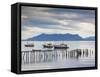 Chile, Magallanes Region, Puerto Natales, Fishing Boats, Seno Ultima Esperanza Bay-Walter Bibikow-Framed Stretched Canvas