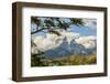 Chile, Patagonia. Lake Pehoe and The Horns mountains.-Jaynes Gallery-Framed Photographic Print