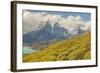 Chile, Patagonia. Lake Pehoe and The Horns mountains.-Jaynes Gallery-Framed Photographic Print