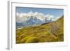 Chile, Patagonia. Lake Pehoe and The Horns mountains.-Jaynes Gallery-Framed Photographic Print