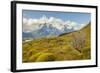 Chile, Patagonia. Lake Pehoe and The Horns mountains.-Jaynes Gallery-Framed Photographic Print